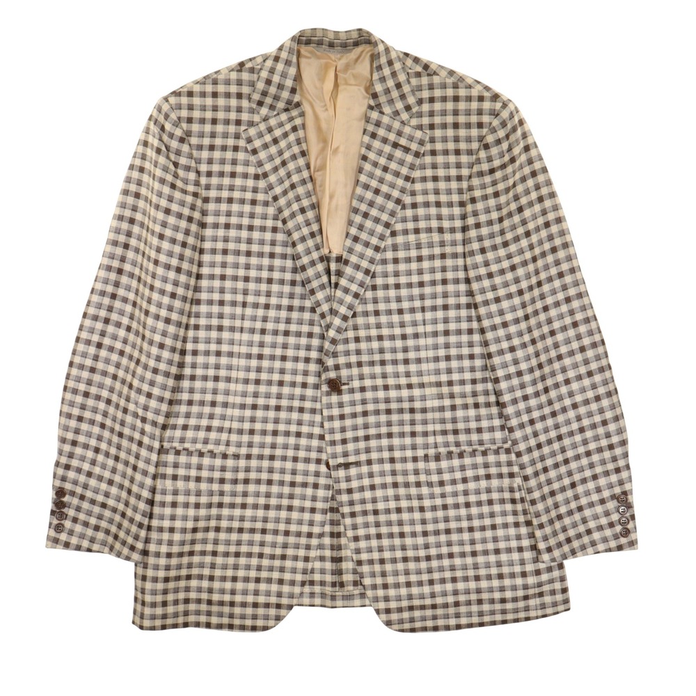 Canali Sport Coat Men 42R Unstructured Check Wool Silk Linen Blazer Brown Tan